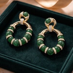 Elegant Jade and Gold Earrings